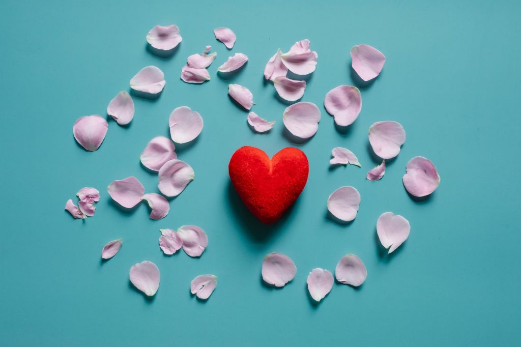 flower petals scattered around decorative heart