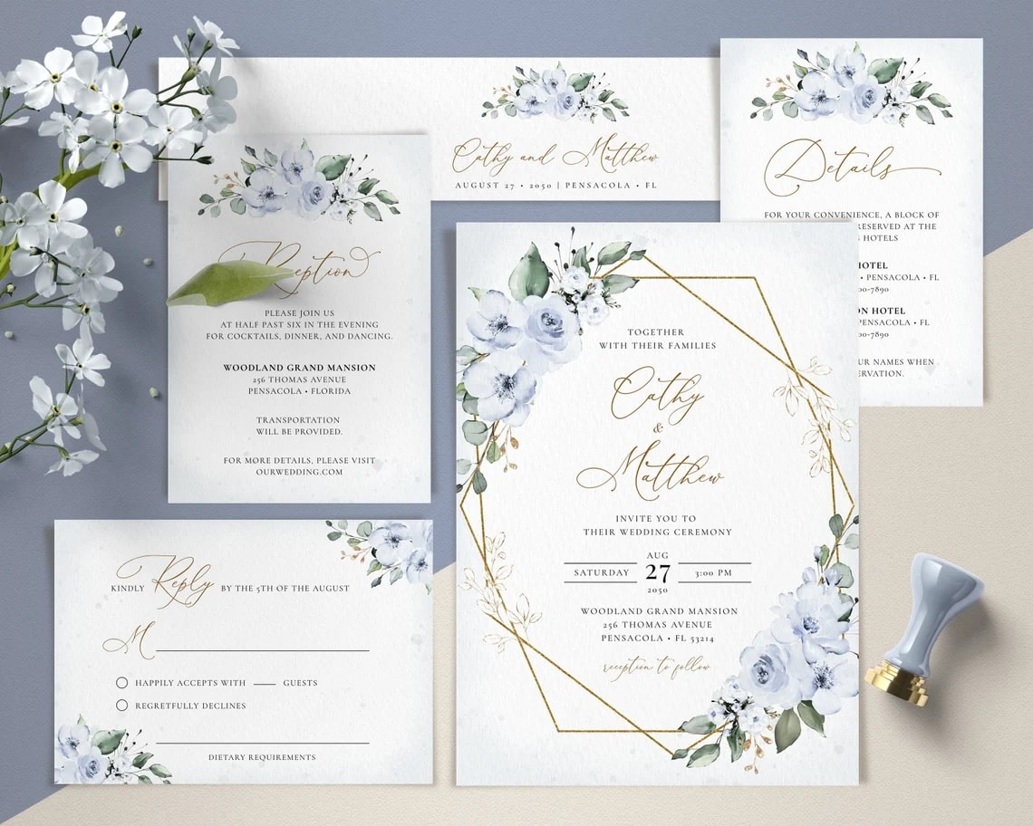 faire-part mariage bleu