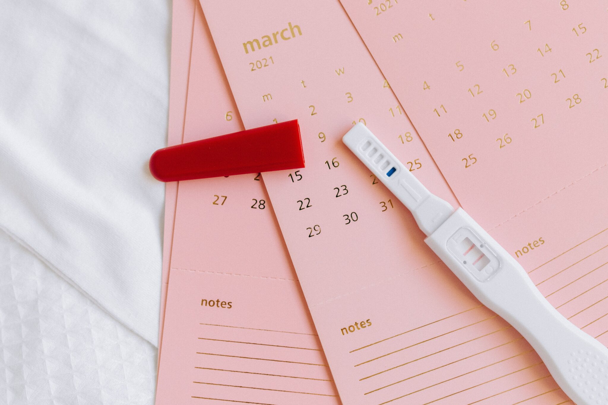 Calendrier pour comprendre son cycle menstruel et test de grossesse positif