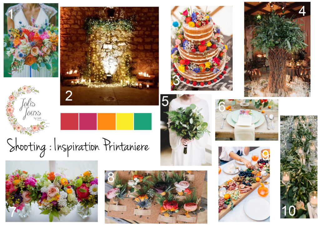 exemple d'un moodboard de mariage pour s'inspirer pour la décoration et l'univers du mariage qui rassemble en images toutes les idées
